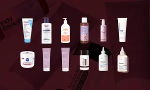 Samling av hudvårdsprodukter för keratosis pilaris behandling, inklusive krämer, lotions och exfolierande stift.