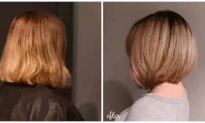 Före och efterbilder visar en person som valt att styla kort hår. En snygg och modern frisyr.