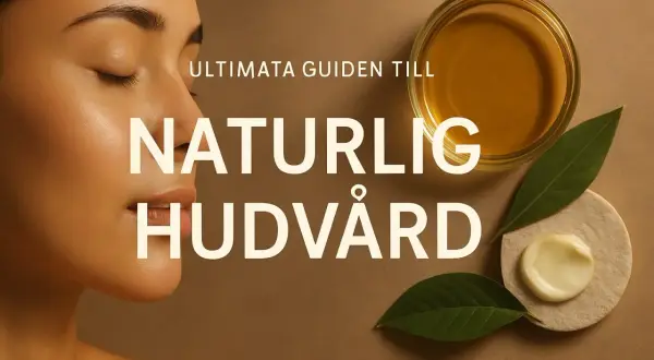 Ultimata guiden till naturlig hudvård utan kemikalier. En kvinna med slutna ögon bredvid en skål med olja och en burk kräm.