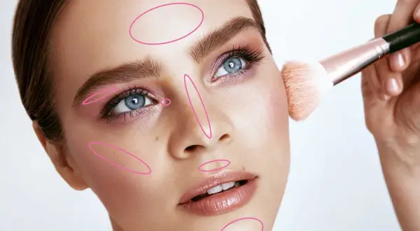 Få till en perfekt ansiktsbehandling hemma med dessa markerade områden för applicering av makeup.