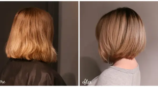 Före och efterbilder visar en person som valt att styla kort hår. En snygg och modern frisyr.