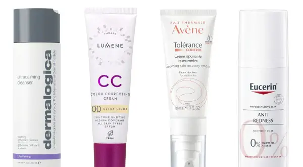 Hudvårdsprodukter från Dermalogica, Lumene, Avène och Eucerin. Tänk på vilka ingredienser man ska undvika i hudvård för känslig hud.