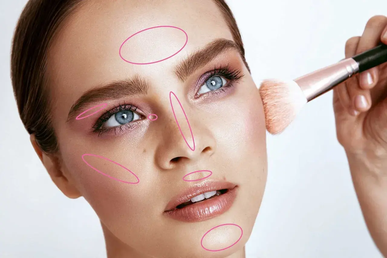 Få till en perfekt ansiktsbehandling hemma med dessa markerade områden för applicering av makeup.