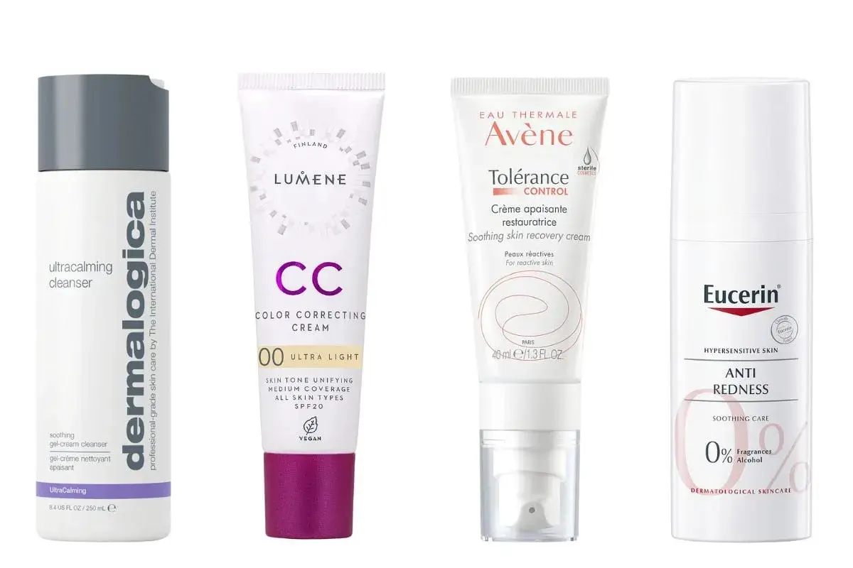 Hudvårdsprodukter från Dermalogica, Lumene, Avène och Eucerin. Tänk på vilka ingredienser man ska undvika i hudvård för känslig hud.