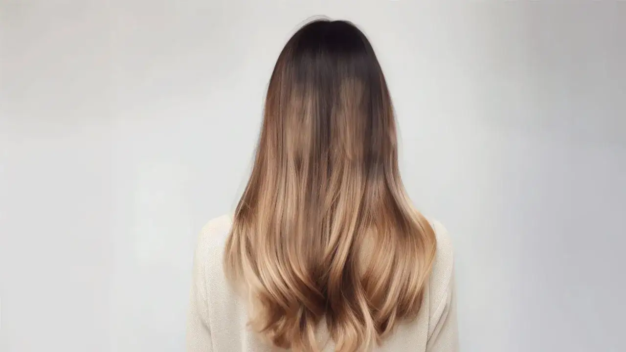 En person med vackert, randigt h&aring;r som g&aring;r fr&aring;n m&ouml;rkt till ljusblont.