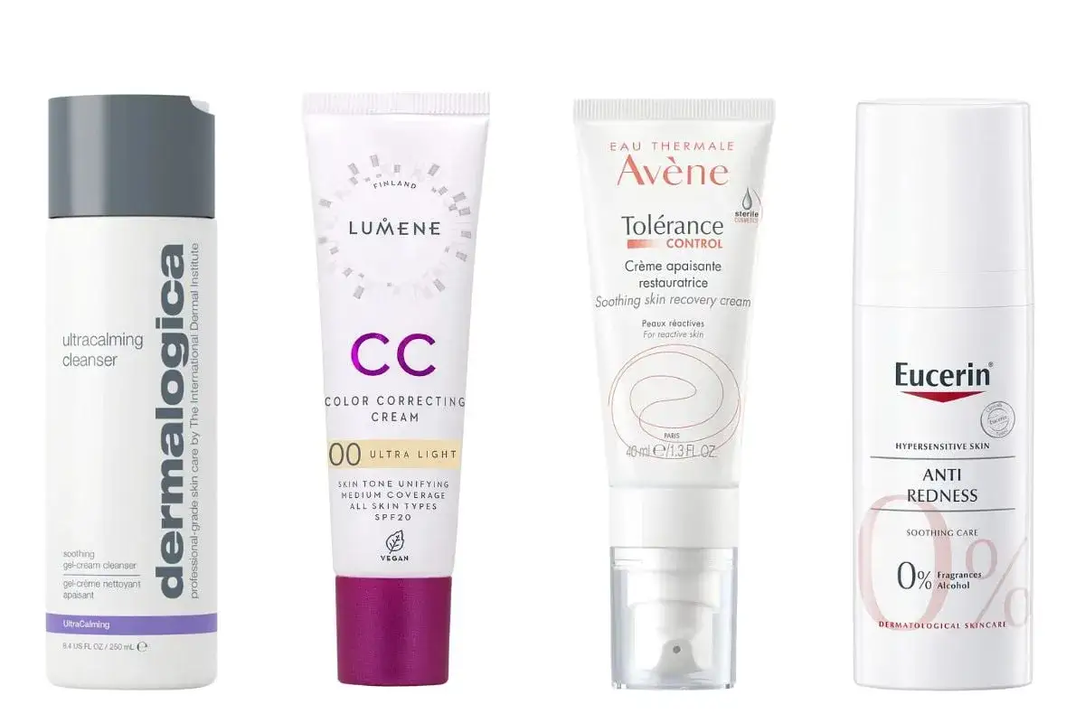 Hudv&aring;rdsprodukter fr&aring;n Dermalogica, Lumene, Av&egrave;ne och Eucerin. T&auml;nk p&aring; vilka ingredienser du ska undvika i hudv&aring;rd f&ouml;r k&auml;nslig hud.