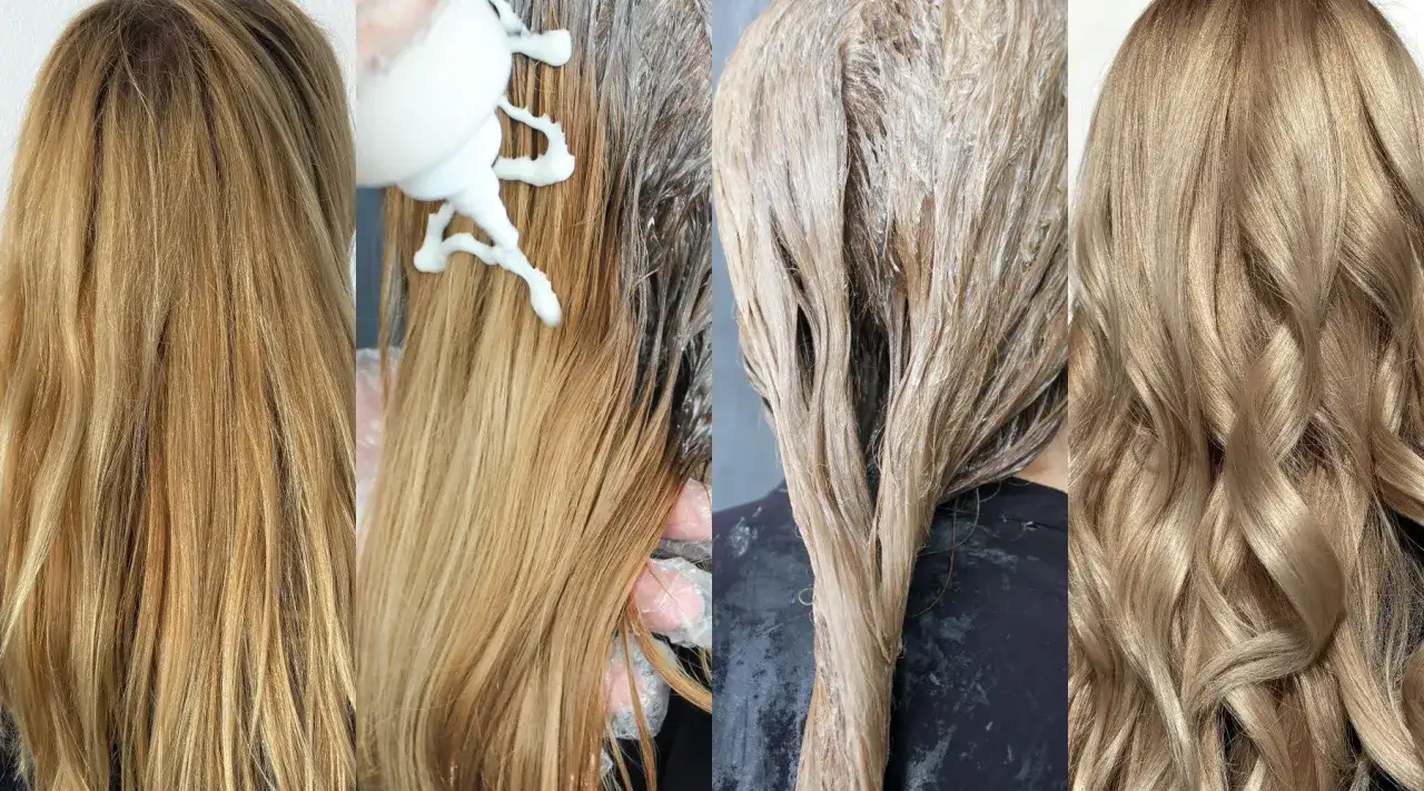 Fr&aring;n gyllene till blonda toner. H&aring;ret bleks och f&aring;r en ny, ljusare nyans.