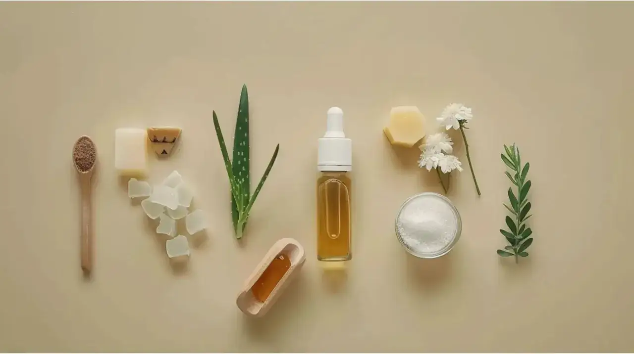 Naturlig hudv&aring;rd utan kemikalier: aloe vera, honung, &ouml;rter och oljor f&ouml;r en frisk hud.