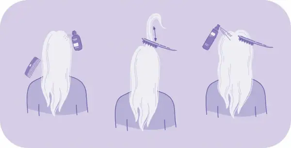 Steg för steg: spraya, tupera håret med en borste och spraya igen för volym.