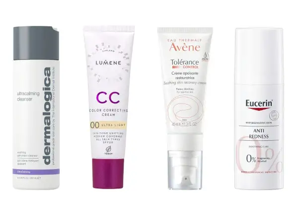 Hudvårdsprodukter från Dermalogica, Lumene, Avène och Eucerin. Tänk på vilka ingredienser man ska undvika i hudvård för känslig hud.